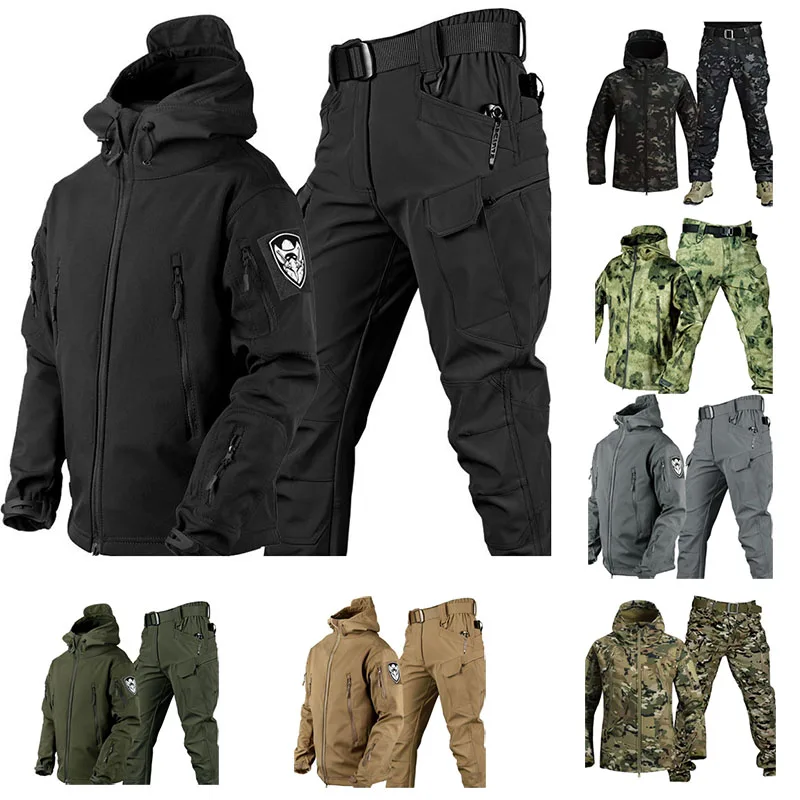 OULYLAN Shark Skin Jackets Pants Set Men Autumn Outdoor Tactical Camouflage Clothes Large Size Jacket Winter Soft Warmth Coat