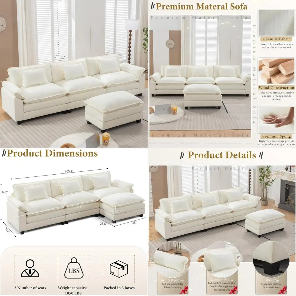 

"contemporary chenille sleeper sofa with deep seating and ottoman pillows for comfortable living room"