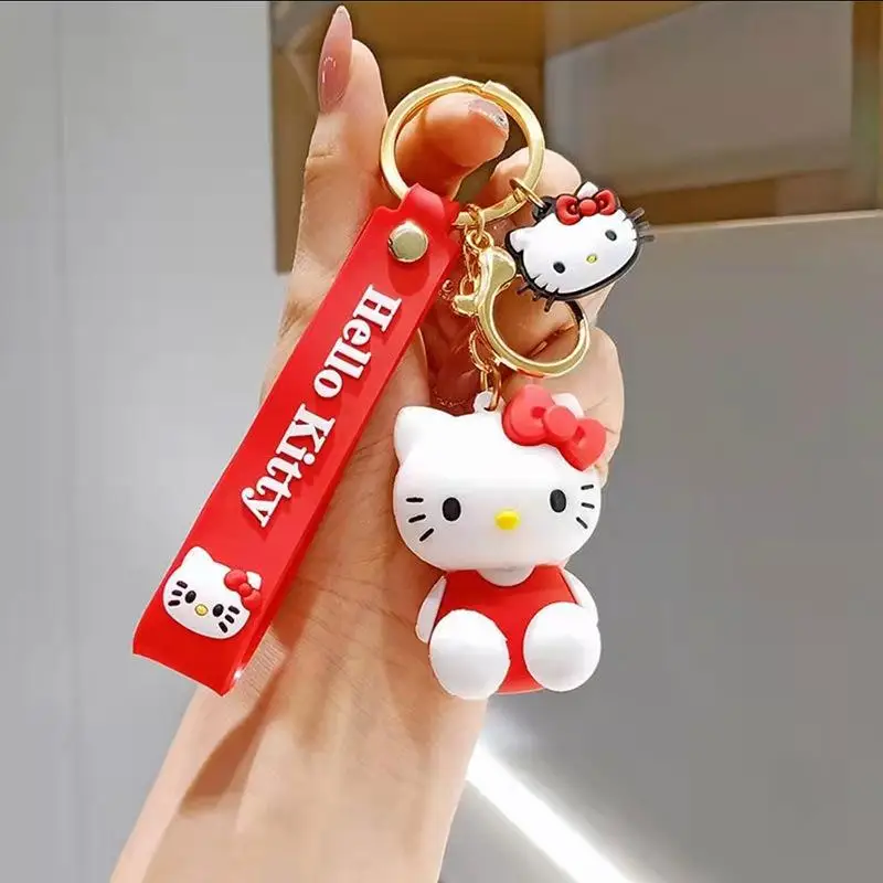 Kawaii Sanrio Hello Kitty Sleutelhanger Cartoon Pop Schattige Pvc Sleutelhanger Zacht Rubber Auto Sleutelhanger Vrouwen Tas Hanger Meisje Cadeau