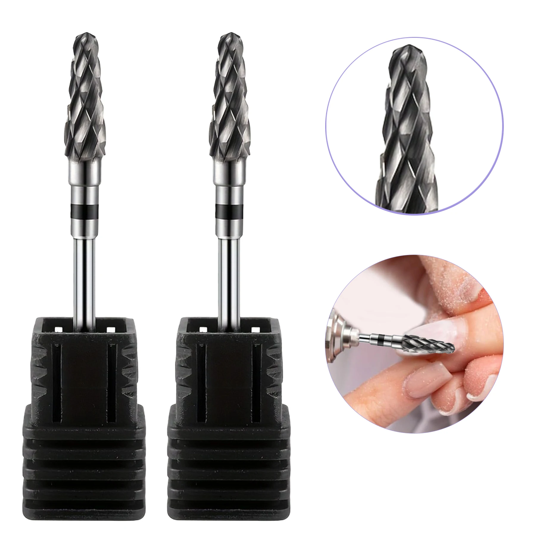2 Pcs Hard Alloy Tapered Nail Drill Bits 3/32 Inch Rotating File for Electric Nail Grinder Accessories Nail Polishing Tools