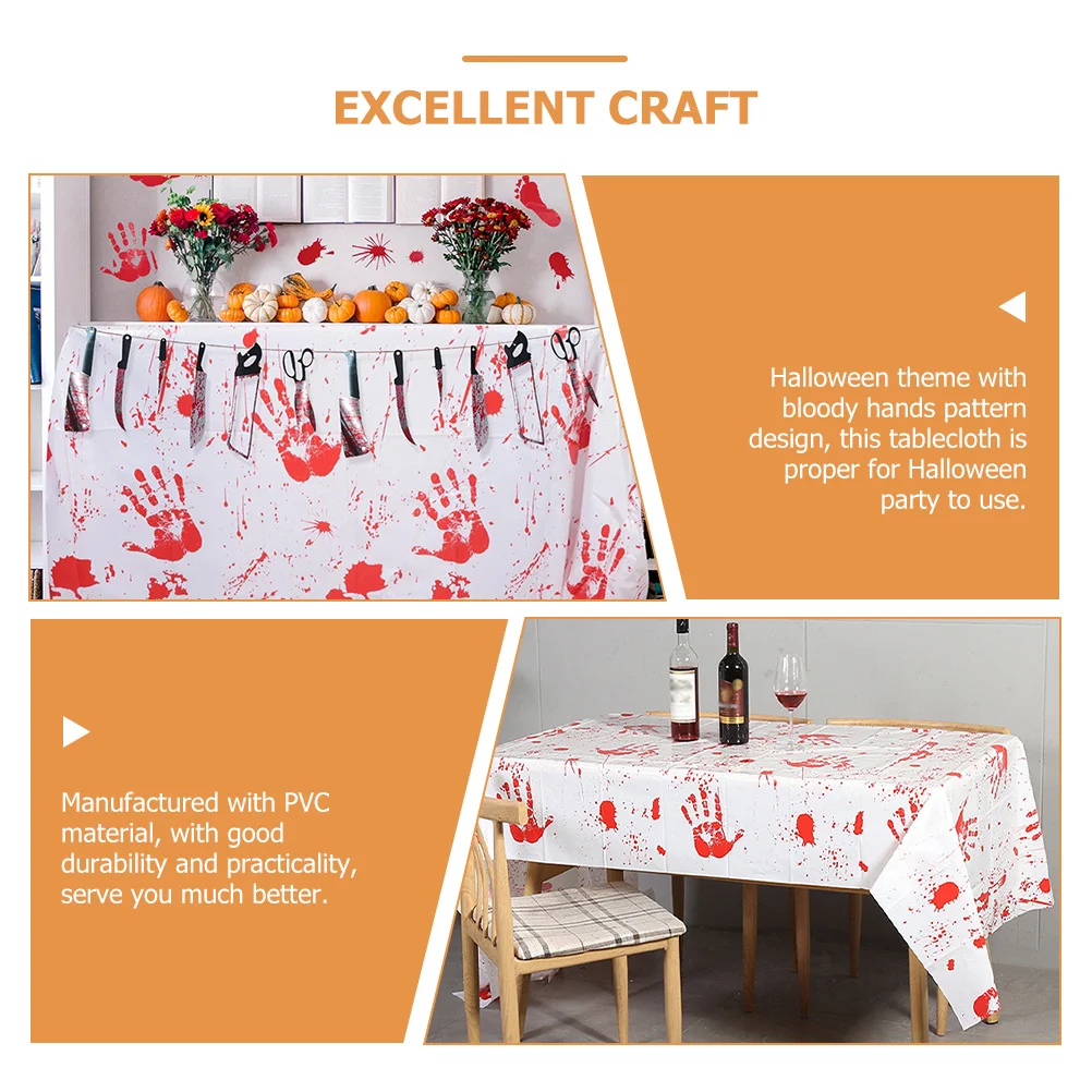 

Bloody Hands Tablecloth Halloween Pvc Waterproof Party Table Cover For Dining Table Decor Haunted House Festival Decoration
