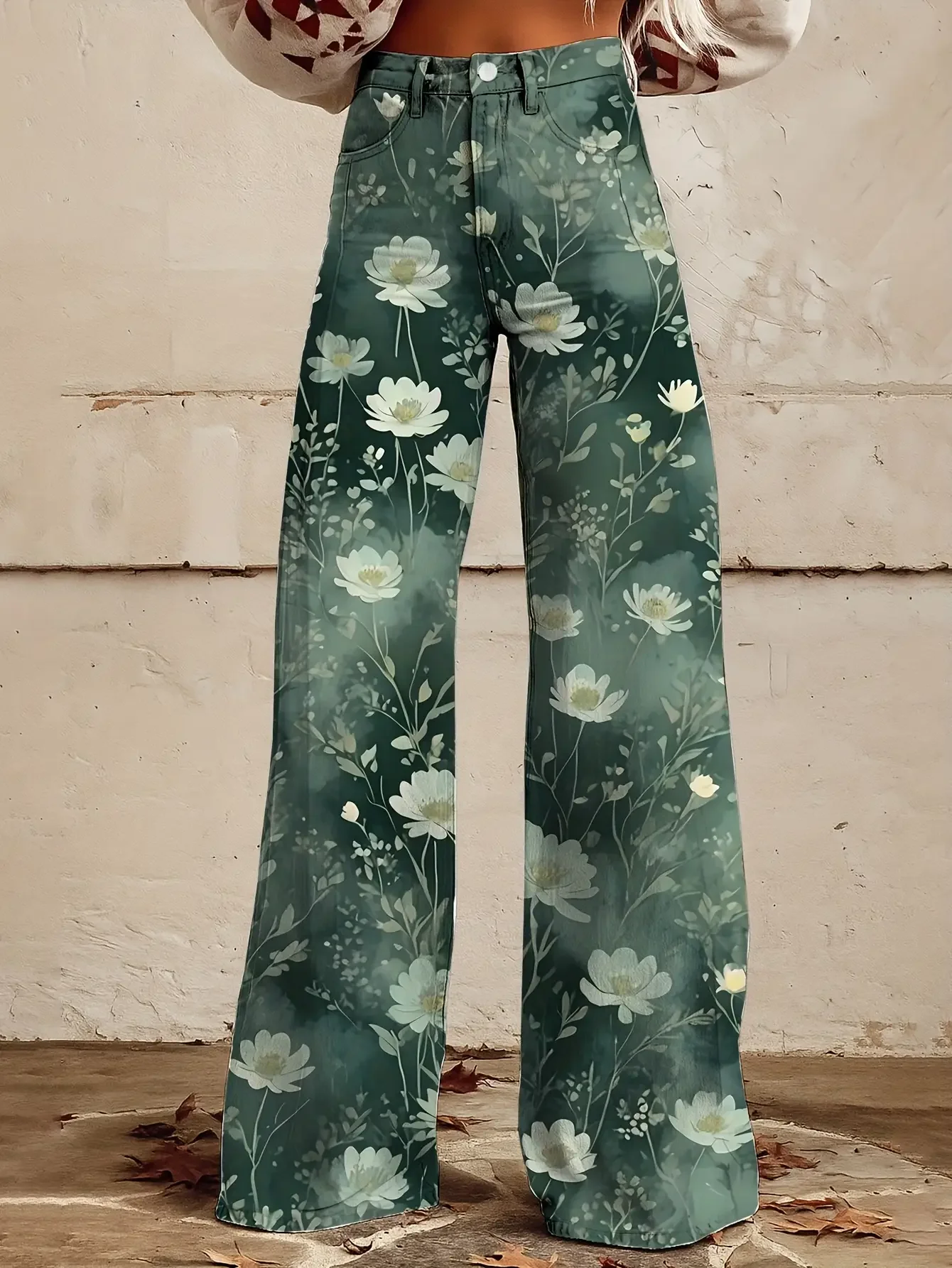 Women's slim fit wide leg flared pants, Ladies' retro zebra print and floral print wide leg pants, with multiple patterns