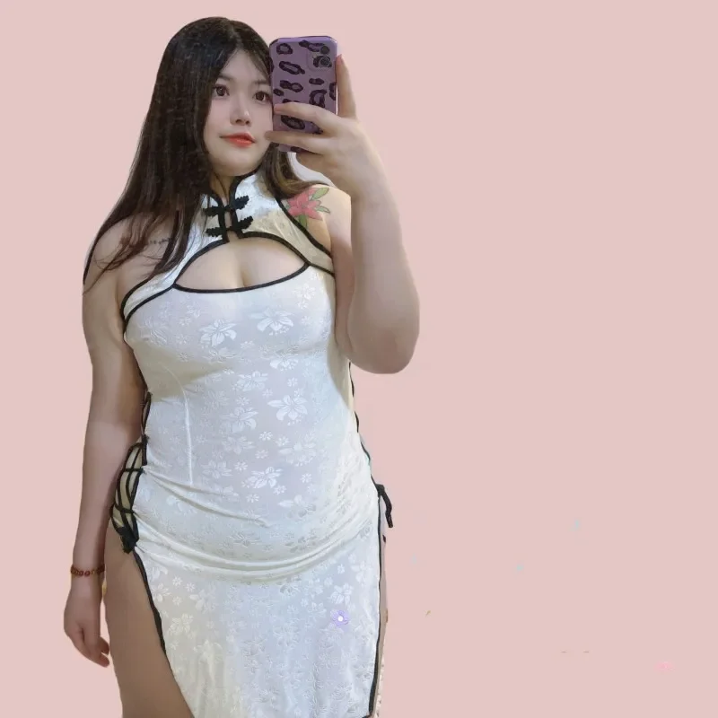 

Sexy Porno Lingere Dress Women Plus Size Bodycon Erotic Open Chest Bandage Side Split Hollow Dress Nightwear Hot Sexy Costumes
