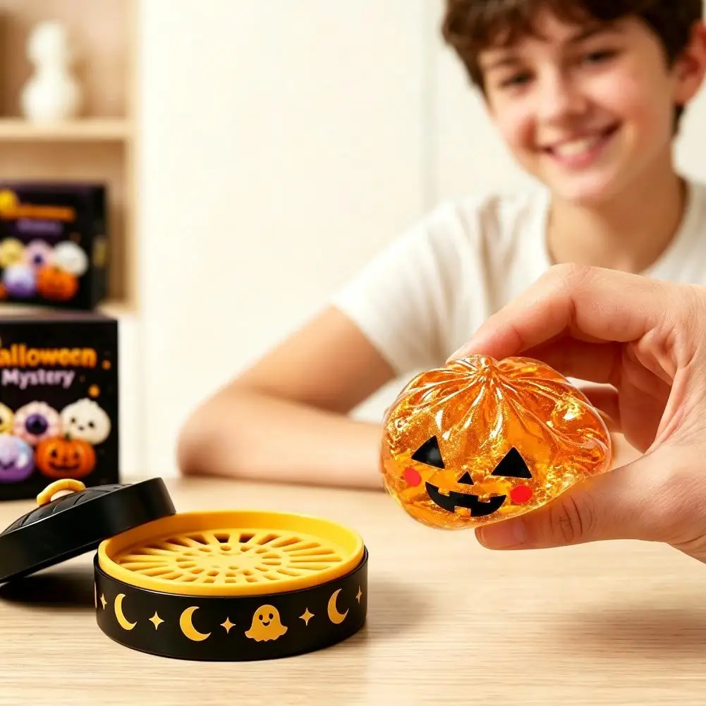 Halloween Dumpling Squeeze Toy Shiny Glitter Soft Fidget Toy Pumpkin Eyeball Ghost Style Stress Relief Party Surprise Present
