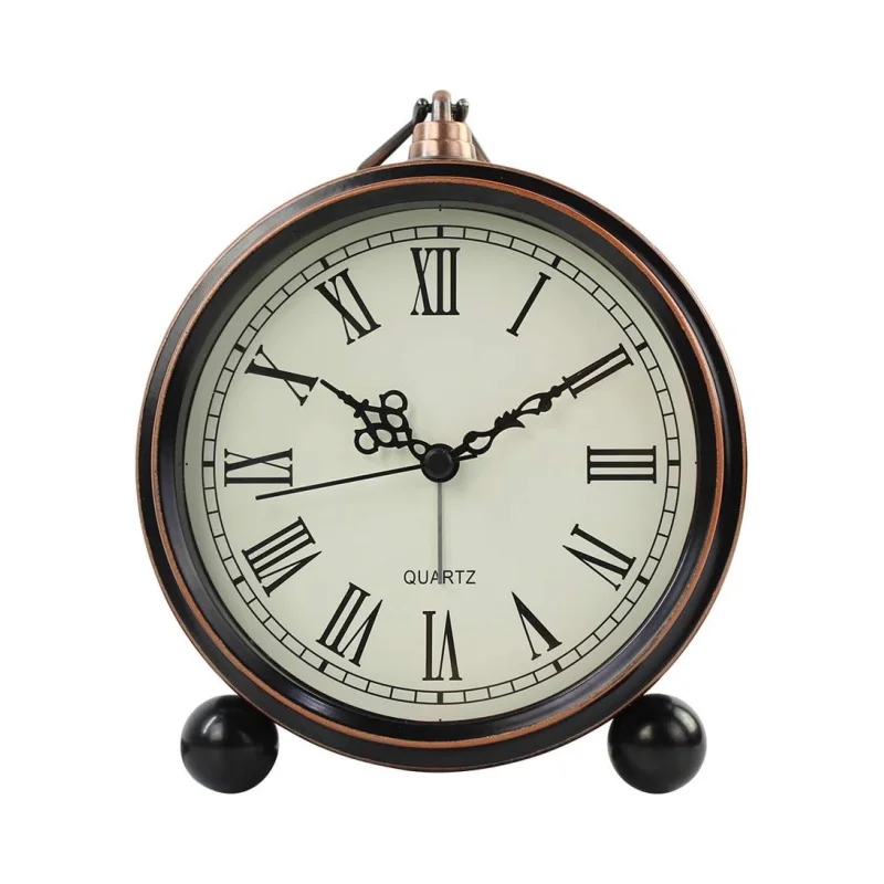 Desk Clock Retro Metal Table Clock Battery Operated Non-Ticking Silent Quartz Table Desk Small Alarm ClockDesk Clock for Bedroom