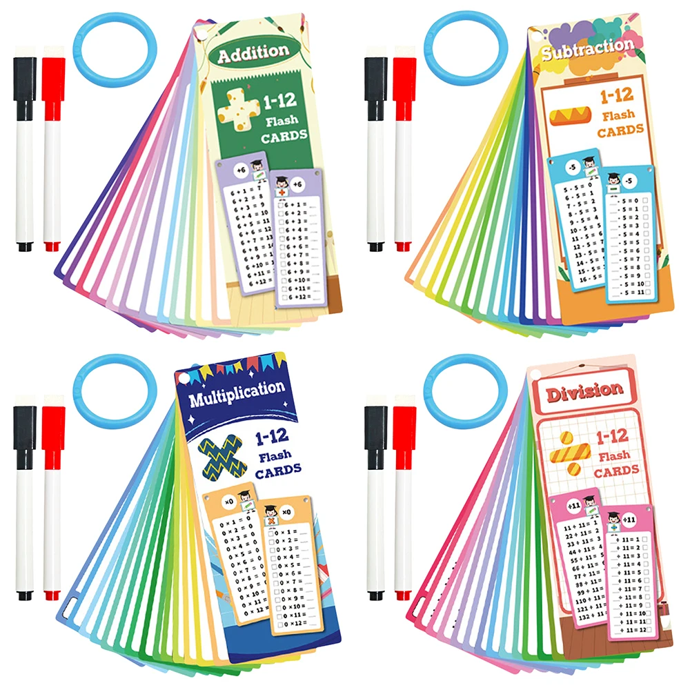 28pages Multiplication Flash Cards 0-12 Large Math Flash Cards with Dry Erase Pens Rings Multiplication Charts Educational Times