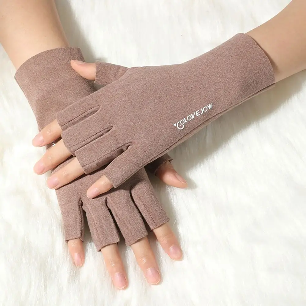 New Solid Color Fingerless Gloves Sunscreen Gloves Semi-Finger Short Mittens Thin Style Non-Slip Driving Half Finger Gloves