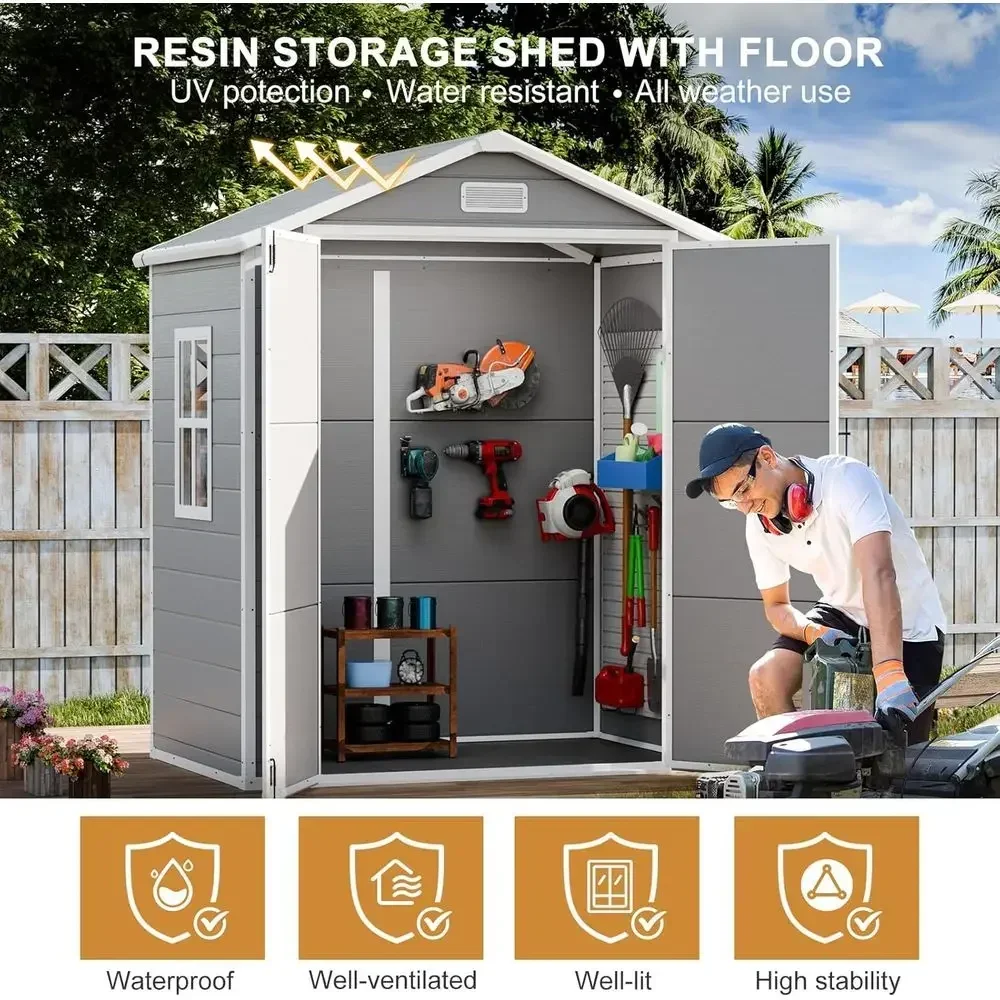 6x3 Outdoor Resin Storage Shed Kit with Floor, Window, and Lockable Door for Lawn and Garden Tools