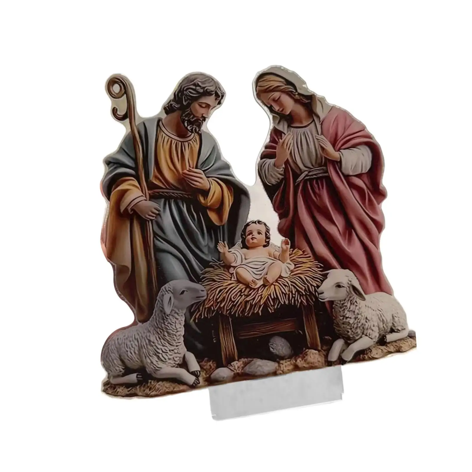 Christmas Nativity Scene Figurine Desktop Decor with Base Xmas Tabletop Scenes Figure for Gift Home Display Shelf Office Car