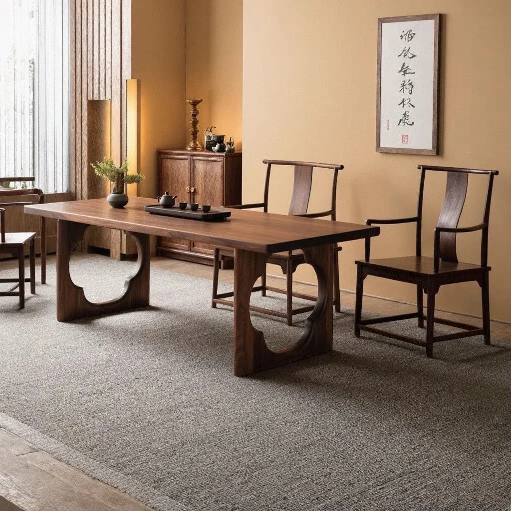 DSA Song-style aesthetic walnut pine tea table, new Chinese tea table, large board table, Kung Fu tea new Chinese style