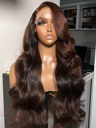 13X4 Chocolate Brown Body Wave Lace Front Wig HD Transparent Lace Frontal Wig Human Hair Preplucked Colored Human Hair Wigs Remy