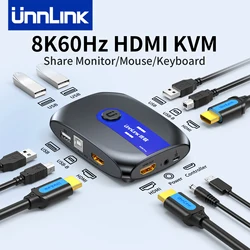 Unnlink Hdmi KVM Switch 4K60Hz Video Switcher with Extender 2 laptop Share 1 Monitor 4 USB 2.0 1.1 for Mouse Keyboard Printer