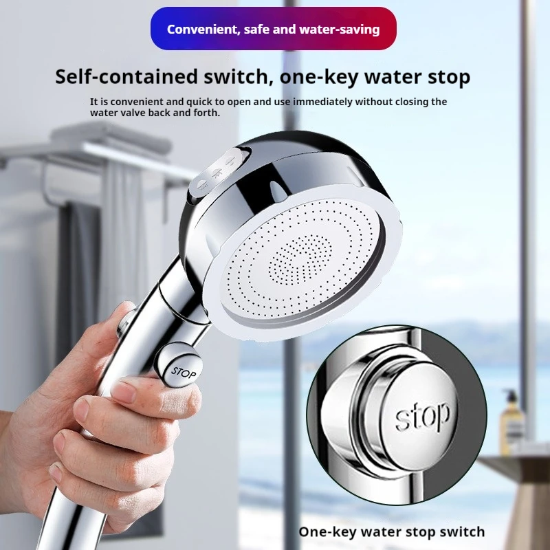 Three Models Shower Head Korea Type One-touch Water Stop Boosting and Saving Water Bathroom Accessories Silvery Common Interface