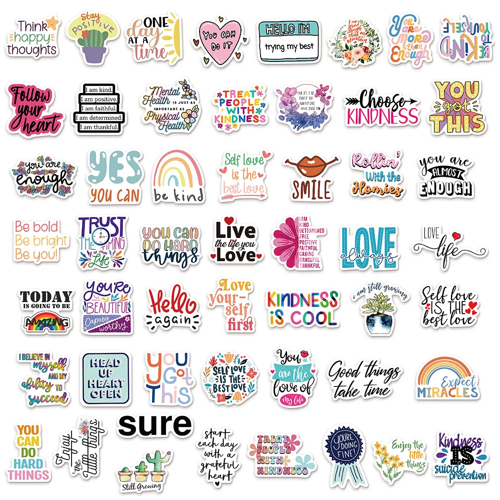 52 pezzi adesivi decorativi ispiratori cartoni animati inglesi album fai da te custodia per telefono laptop tablet adesivi decorativi giocattolo