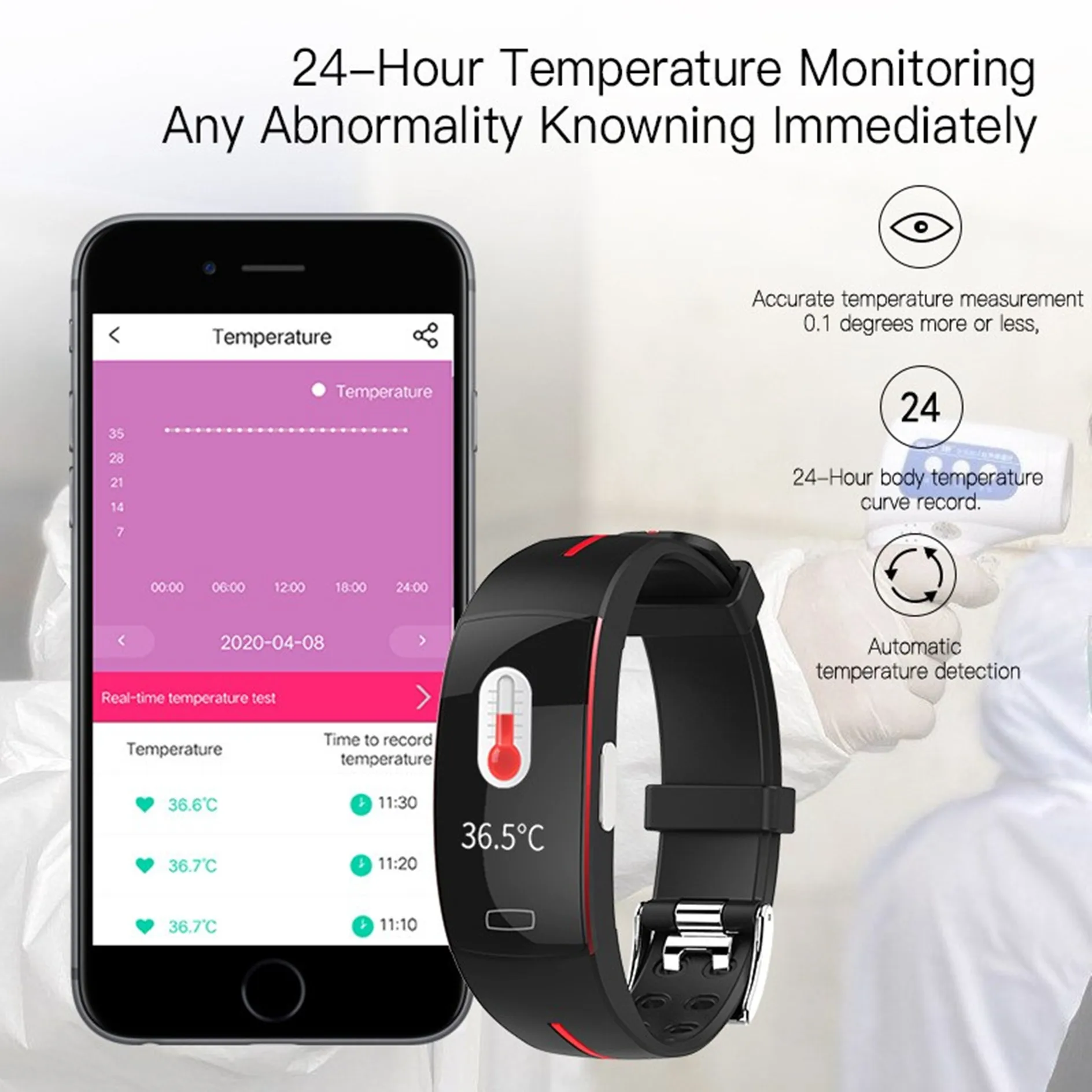 Waterproof Smart Wristband Thermometer PPG ECG Sleep Heart Rate Blood Pressure Health Monitoring Bluetooth Bracelet Sports Watch
