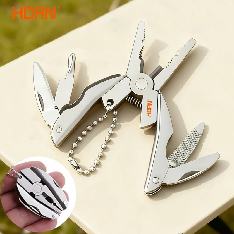 HORN 6 IN 1 Portable Stainless Steel Multi-Tool Pliers Knife Keychain Screwdriver Travel Kits Perfect For Outdoor Use