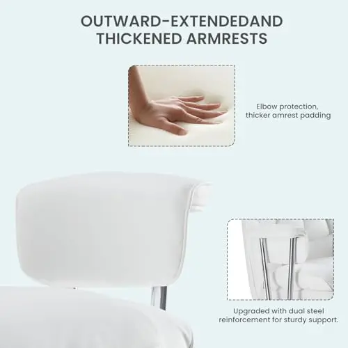 

White PU Leather High-Back Ergonomic Office Chair With Footrest, Adjustable Height, 360° Swivel, Thickened Outward Armrests,