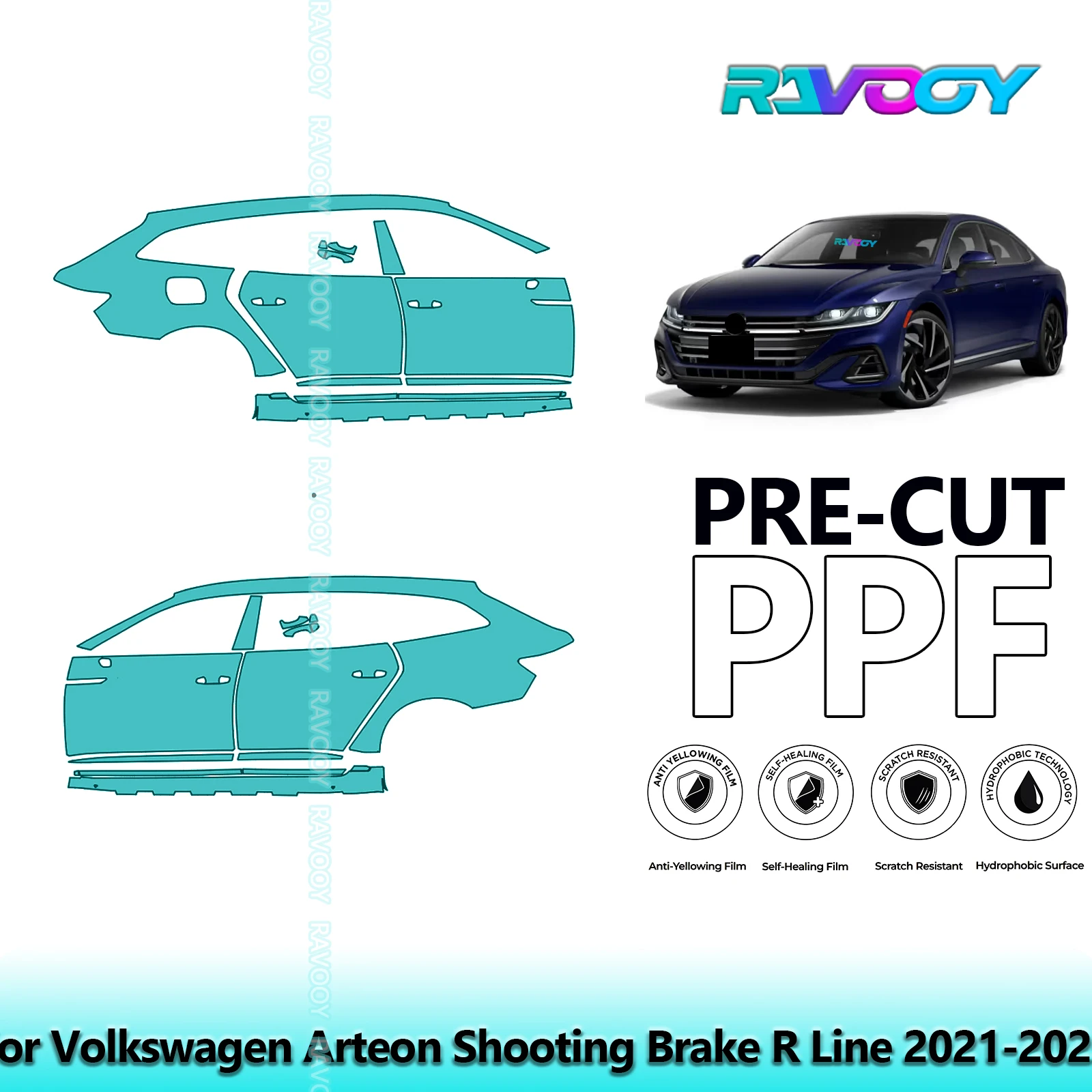

For Volkswagen Arteon Shooting Brake R Line 2021-2025 8.5mil Pre-Cut PPF Door & A/B Pillar Kit TPU Paint Protection Film Set
