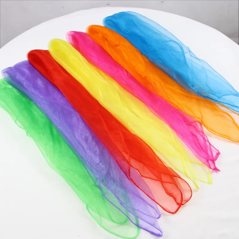 5 PCS 60X60CM Solid-color Silk Scarf Female Sailor Dance Small Square Scarf Square Children Grading Baby dust-proof Gauze 8SJ196