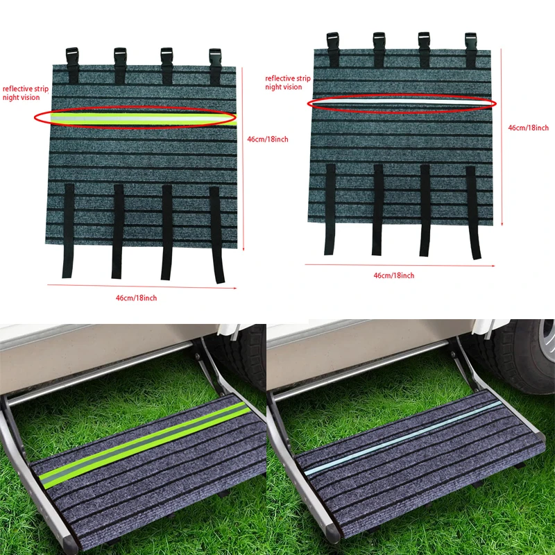 

Adjustable RV Steps Covers Rugs Wide RV Camper Step Stair Covers Wrap Camper Stair Rugs Carpet with Reflective Strip 18 Inches