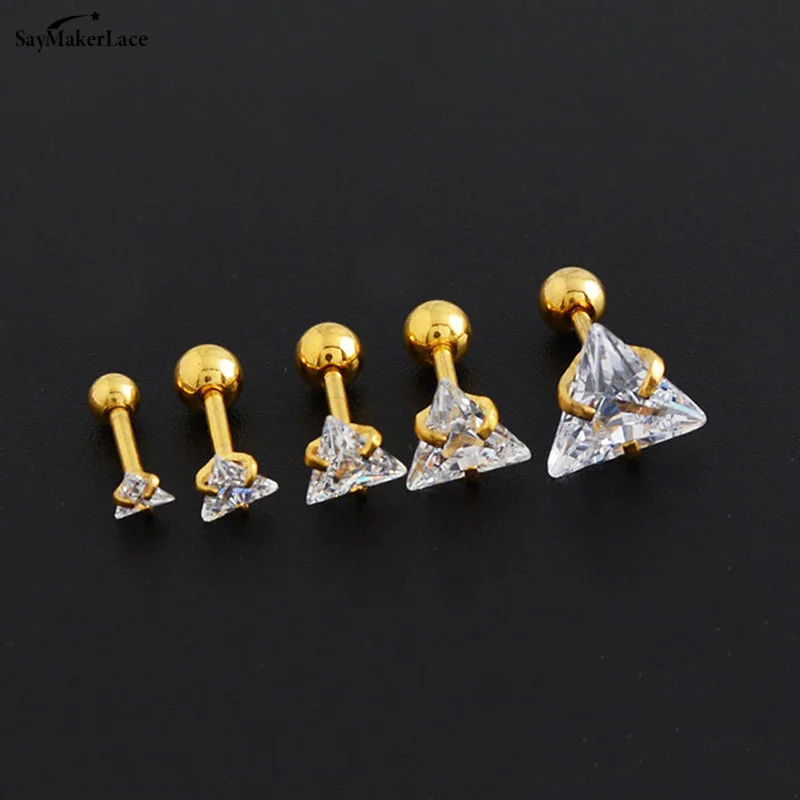 1Pair 3/4/5/6mm Triangle Helix Cartilage Piercing Tragus Stud Conch Snug Ear Lobe Earrings Titanium Steel Piercing Jewelry