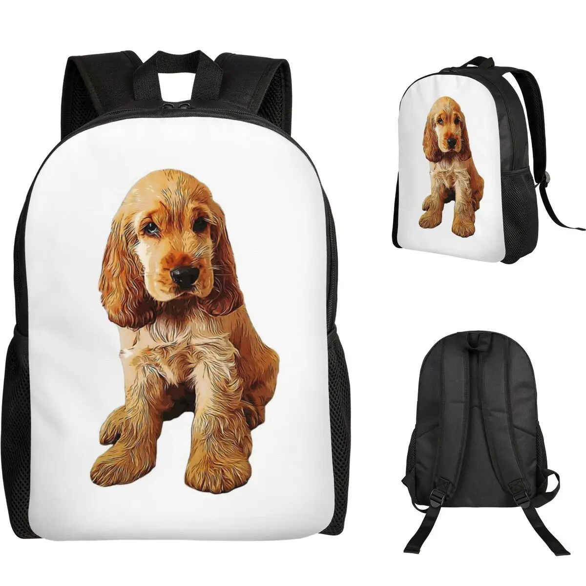 Gold Cocker Spaniel Puppy Dog Student Backpack School Bag Hiking Travel Daypack for Boys Girls Fashion Bookbag Shoulder Bags