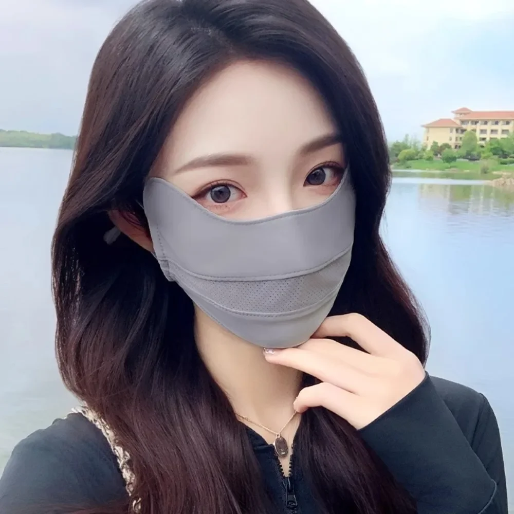 Nouveau masque respirant en soie glacée, lavable, Anti-poussière, protection solaire, maille Anti-UV, écharpe pour protéger les coins des yeux