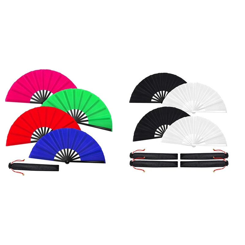 

4 Pcs Large Folding Fan Silk Hand Fan Chinese Japanese Kung Fu Tai Chi Handheld Fan Folding Dancing Prop Craft Fan