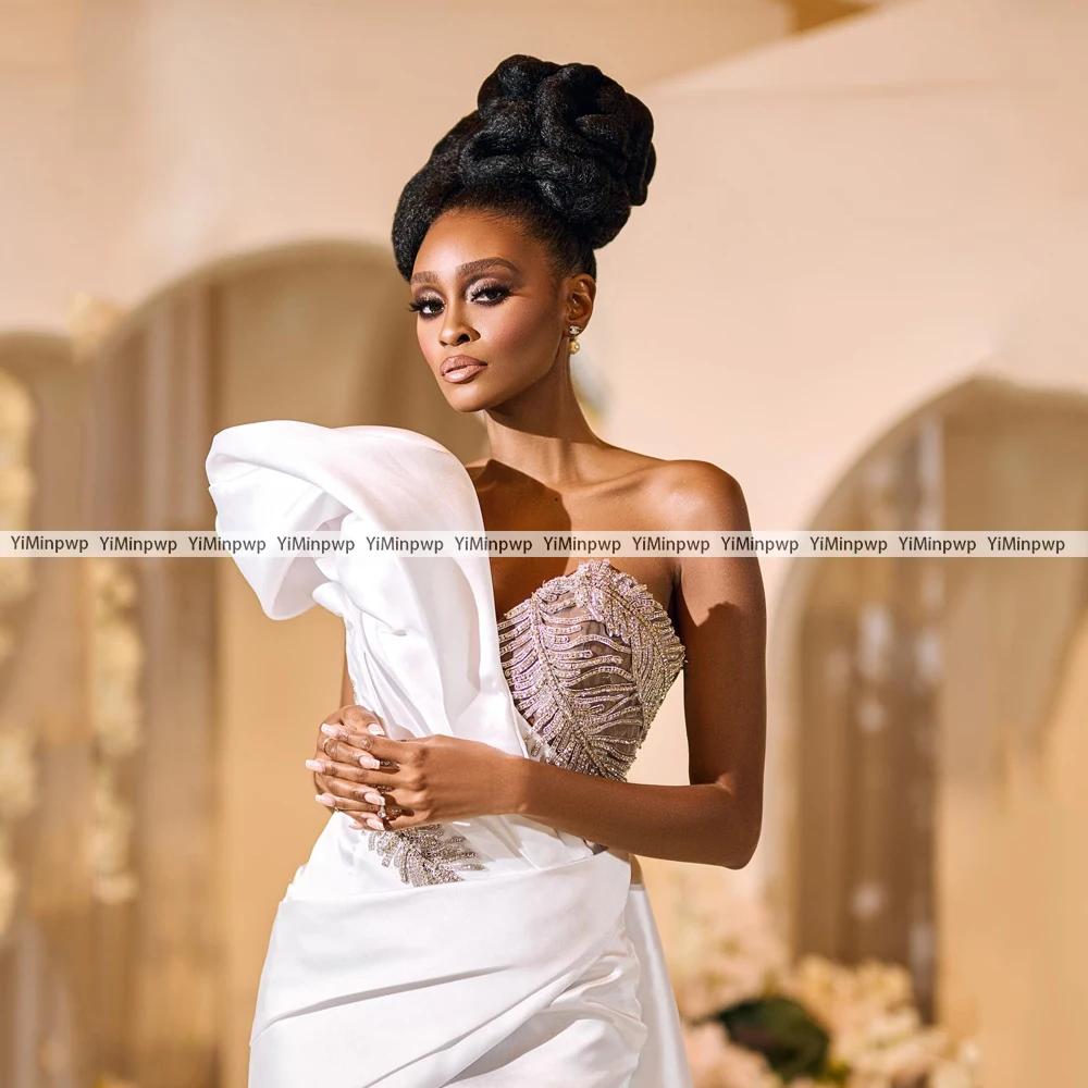 아프리카 인어 웨딩 드레스 럭셔리 2025 원 숄더 코르셋 스윕 트레인 크리스탈 로브 드 마리에 2025 신부 가운 맞춤형