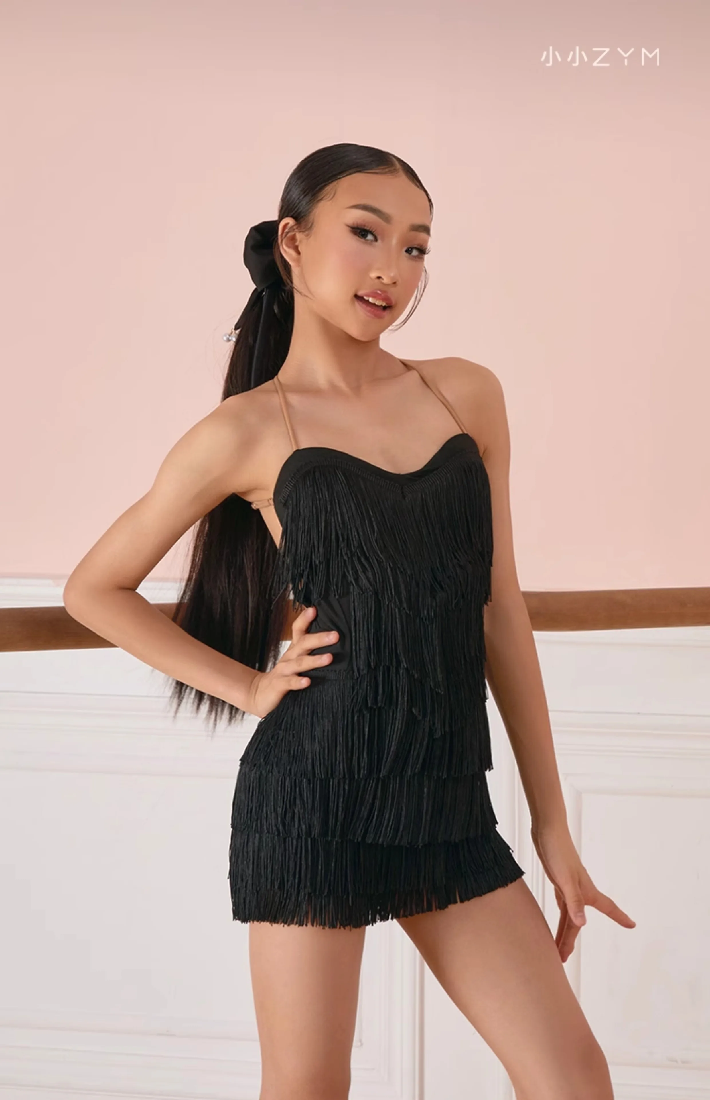 فستان رقص لاتيني مخصص للأطفال البنات فستان مثير بطبقات شرابة فستان رقص لاتيني للمنافسة المهنية فستان هامش #4