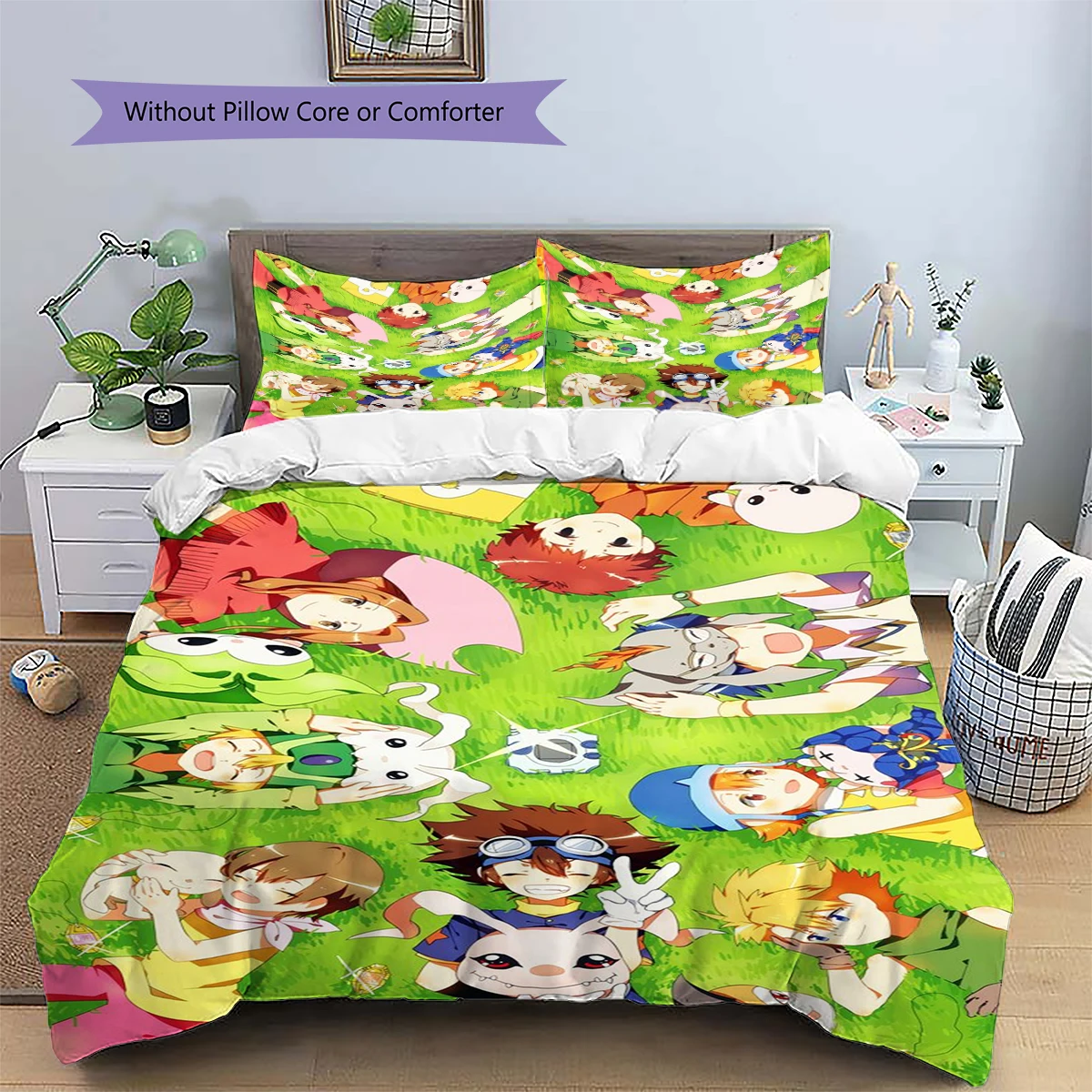 Digimon Adventure Duvet Cover Set with Patterned Pillowcase Anime Fan Gift Daily Use Bedding Decor -xia95