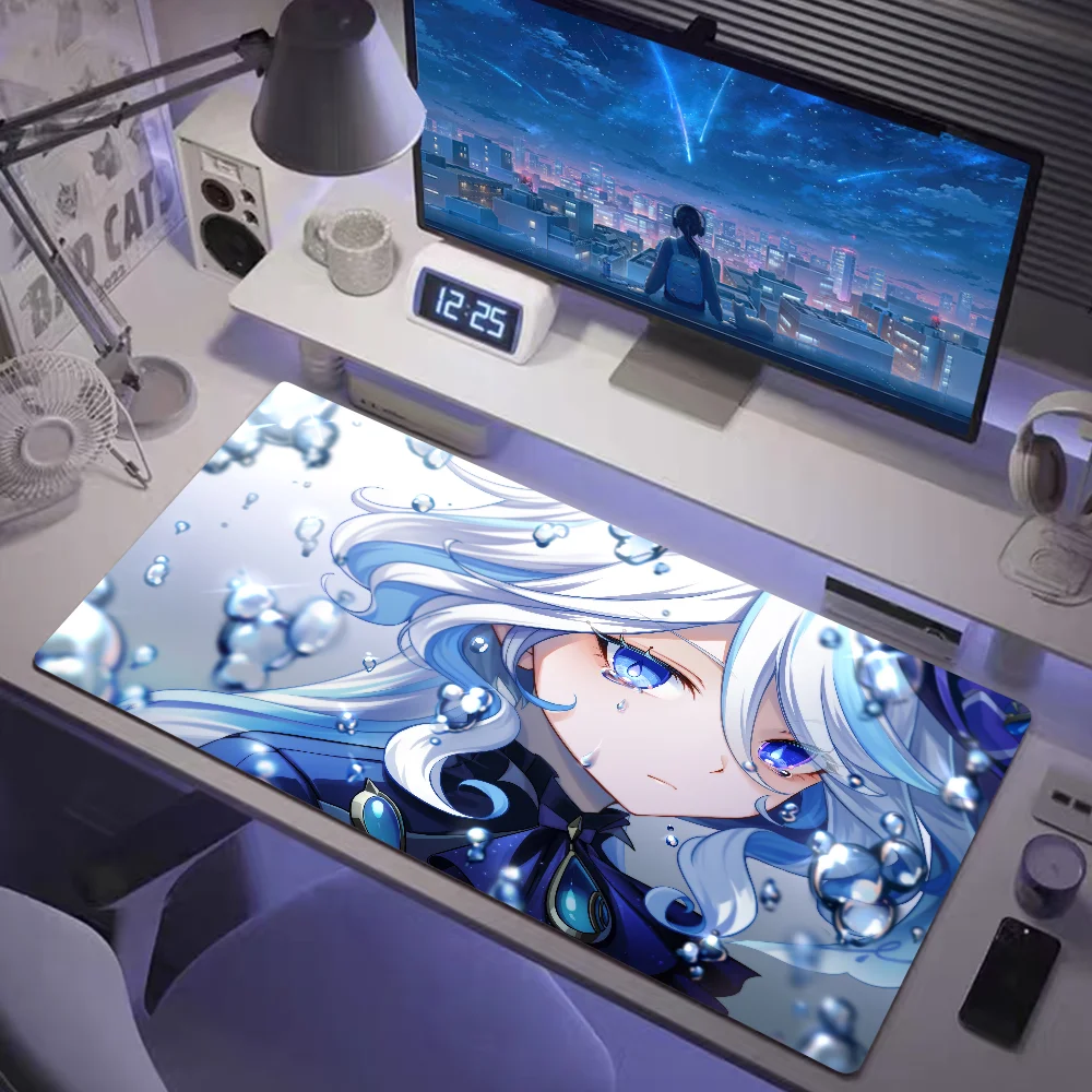 Imagem -02 - Genshin Impacto Mouse Pad Furina Como hd Grande Gaming Gamer Bloqueio Borda Computer Desk Mat Teclado Pad Impressão hd Grande