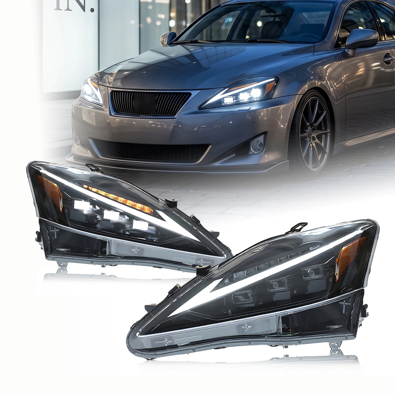 HCMOTIONZ LED Headlights for Lexus IS250 IS350 ISF XE20 2009-2013 Facelift Start-up Animation Sequential Amber Reflector