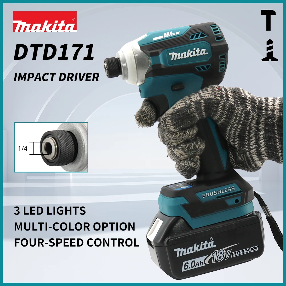 Makita DTD171 Cordless18V Lithium Battery Rechargeable Electric Screwdriver High Torque Motor Impact Electric Screwdriver