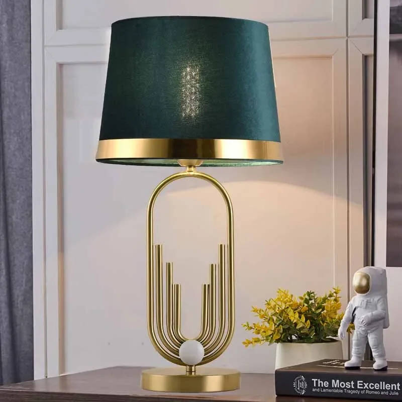 

European Metal Cloth Desk Lamp Living Bedroom Bedside Lamp Model Room Simple Postmodern American Study Table Lamp