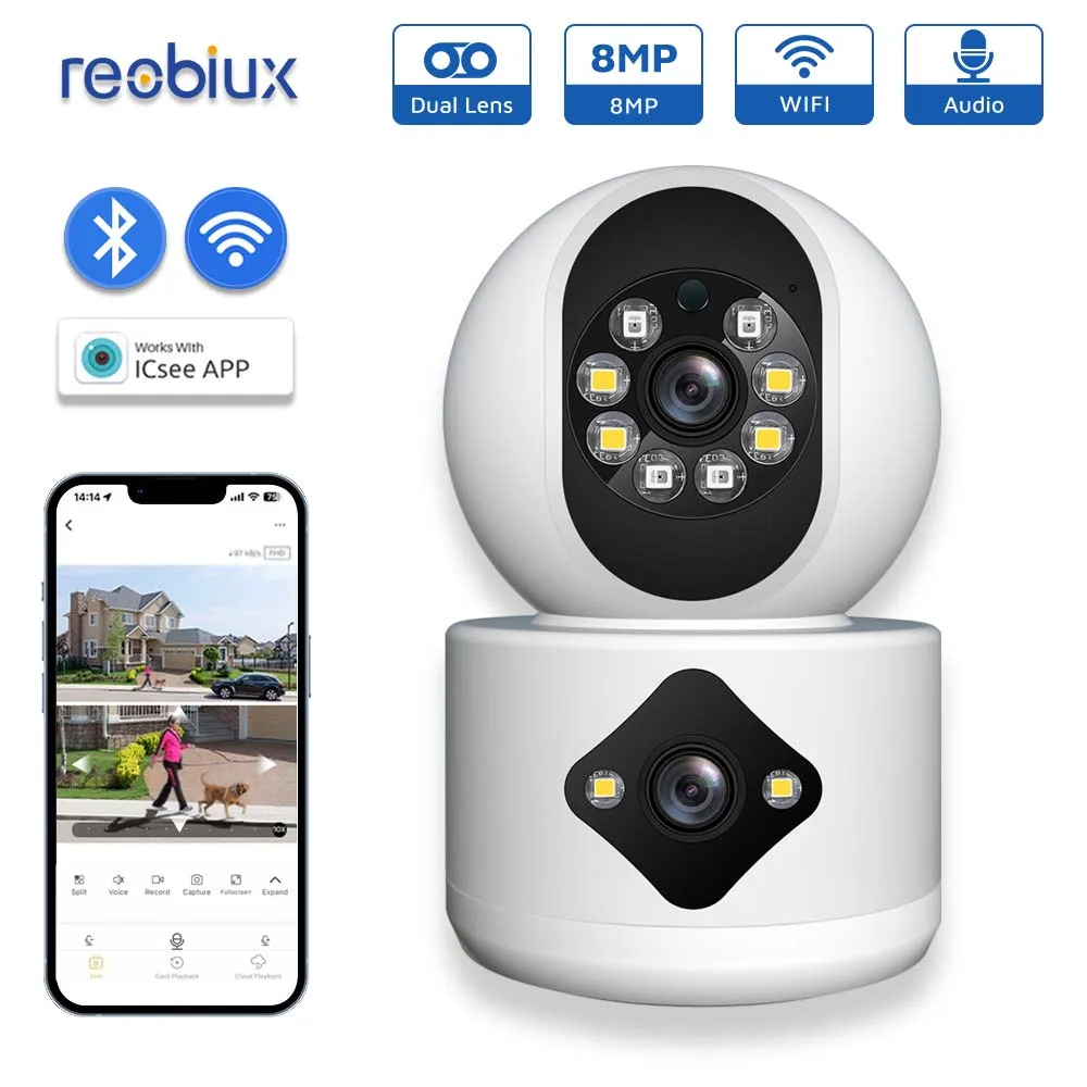 Reobiux Wifi Camera 8MP HD IP Cam Outdoor Surveillance Camera Panoramic Camera with AI Motion Detection Via ICsee Control