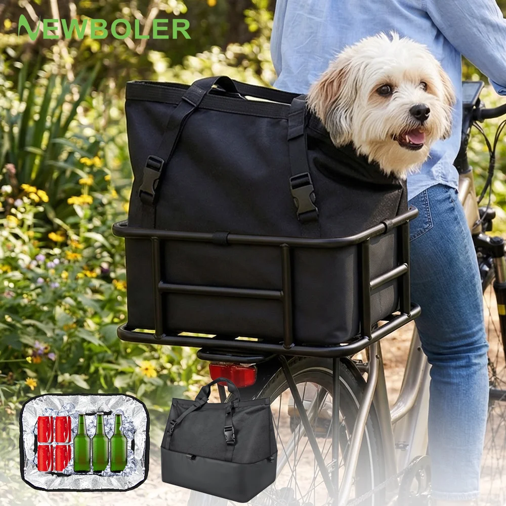 NEWBOLER E-Bike Cargo Rack Bag Iron Large Capacity Bike Basket Rear Rack Bike Baskets for Outdoor Travel Shopping MTB Road Bike