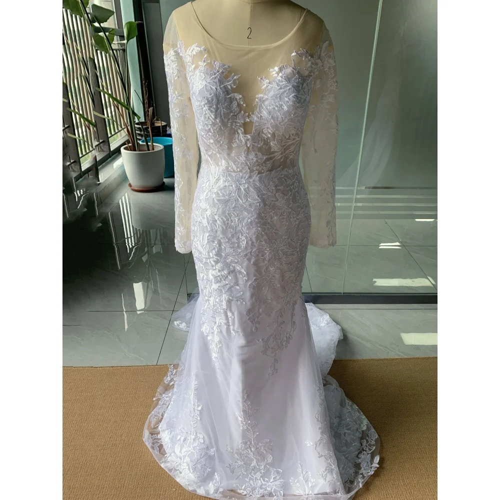 He Mei abiti da sposa in pizzo con scollo a v Sexy abiti da sposa a sirena maniche lunghe squisito abito da sposa Applique abiti da sposa