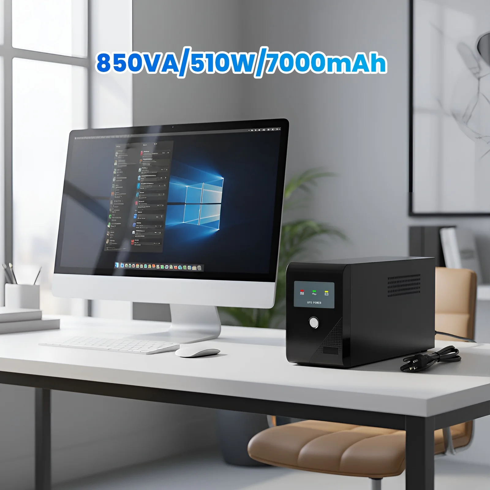 Backup UPS Power Supply 850VA 510W Battery Backup Power with 3 Outlets for Home and Office