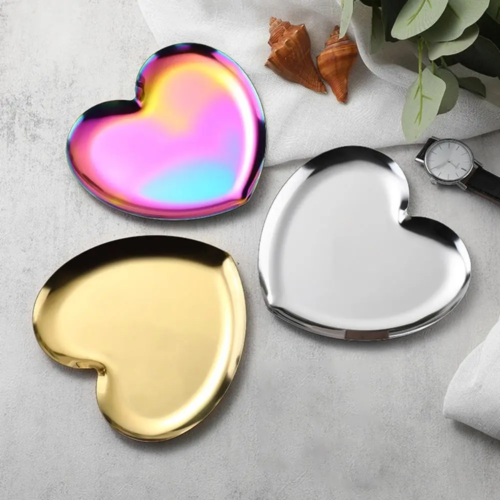 Stainless Steel Heart-shaped Tray Cute Design Multi-Functional Jewelry Storage Tray Cute Creative Ring Metal Tray Vanity Table
