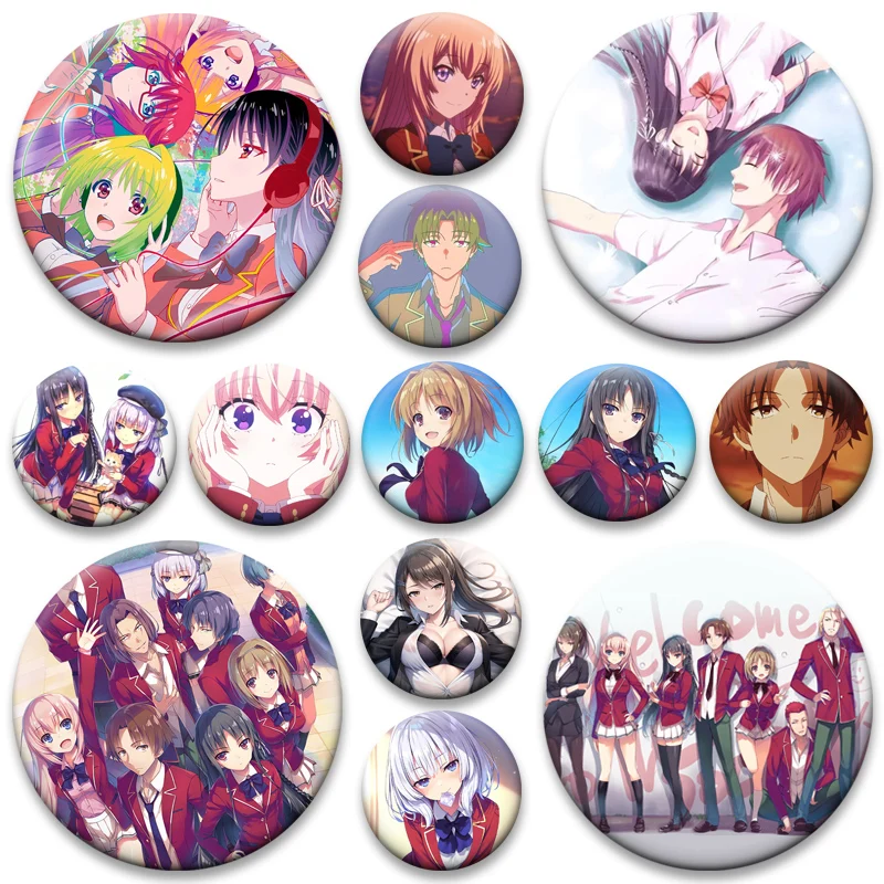 Anime Classroom of The Elite Brooches Round Pins for Bag Decor Karuizawa Kei,Horikita Suzune,Kiyotaka Ayanokouji Cartoon Badge