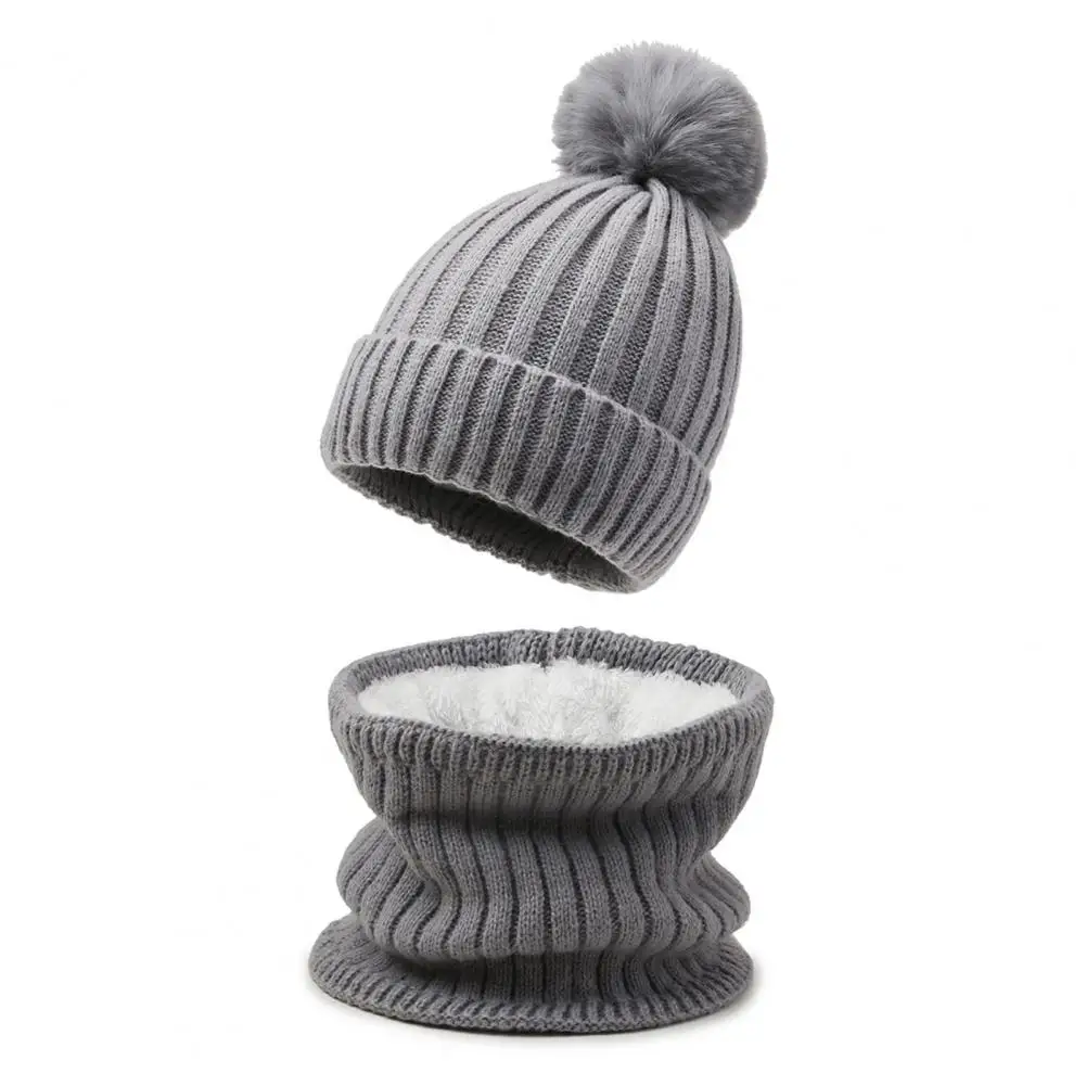 

Knitted Hat Scarf Set Winter Hat Scarf Set with Fleece Lining Plush Ball Decor Cozy Unisex Knitting Set for Warmth Style Warm