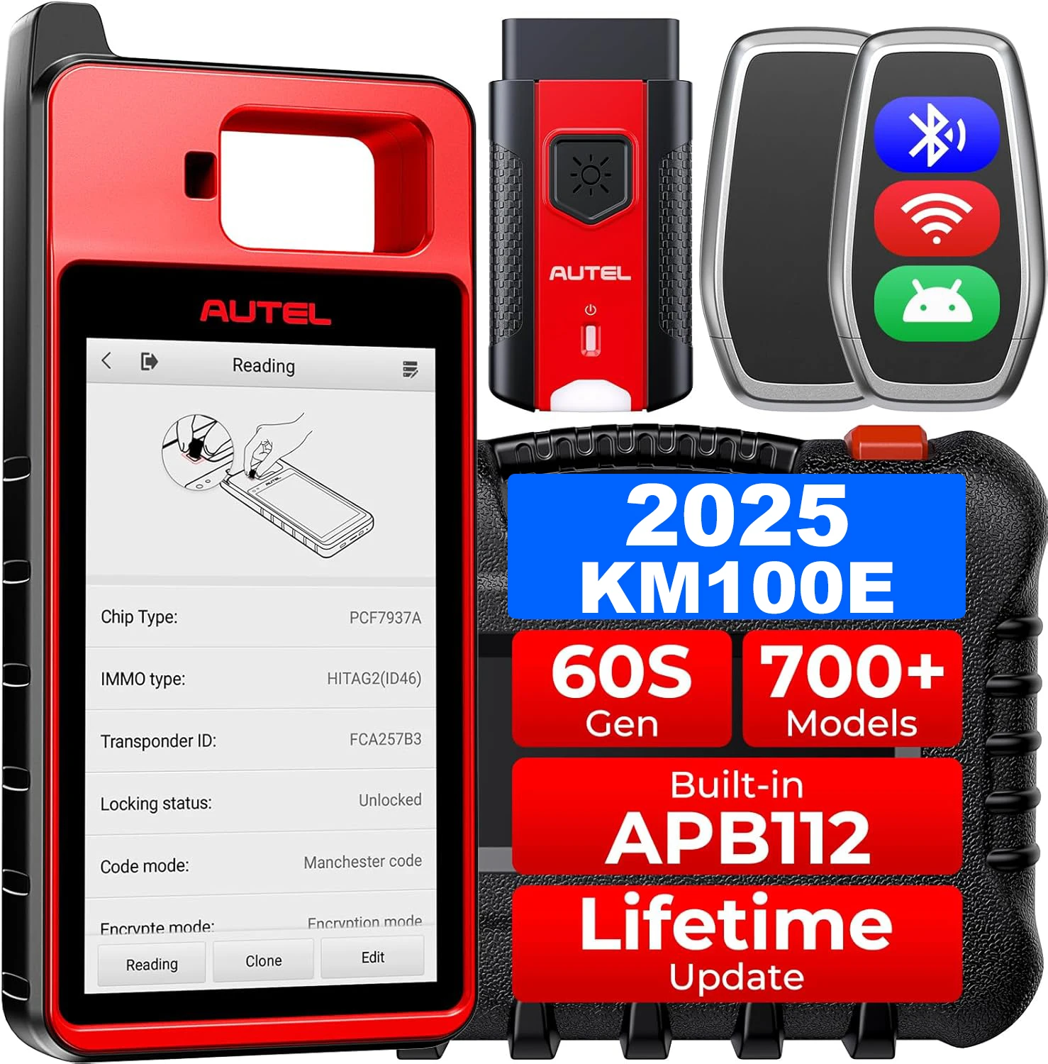

Autel MaxiIM KM100E брелок для программиста, иммобилайзер, инструмент для создания ключей, обучающий чип IMMO, чтение, запись, клонирование, обнаружение частоты