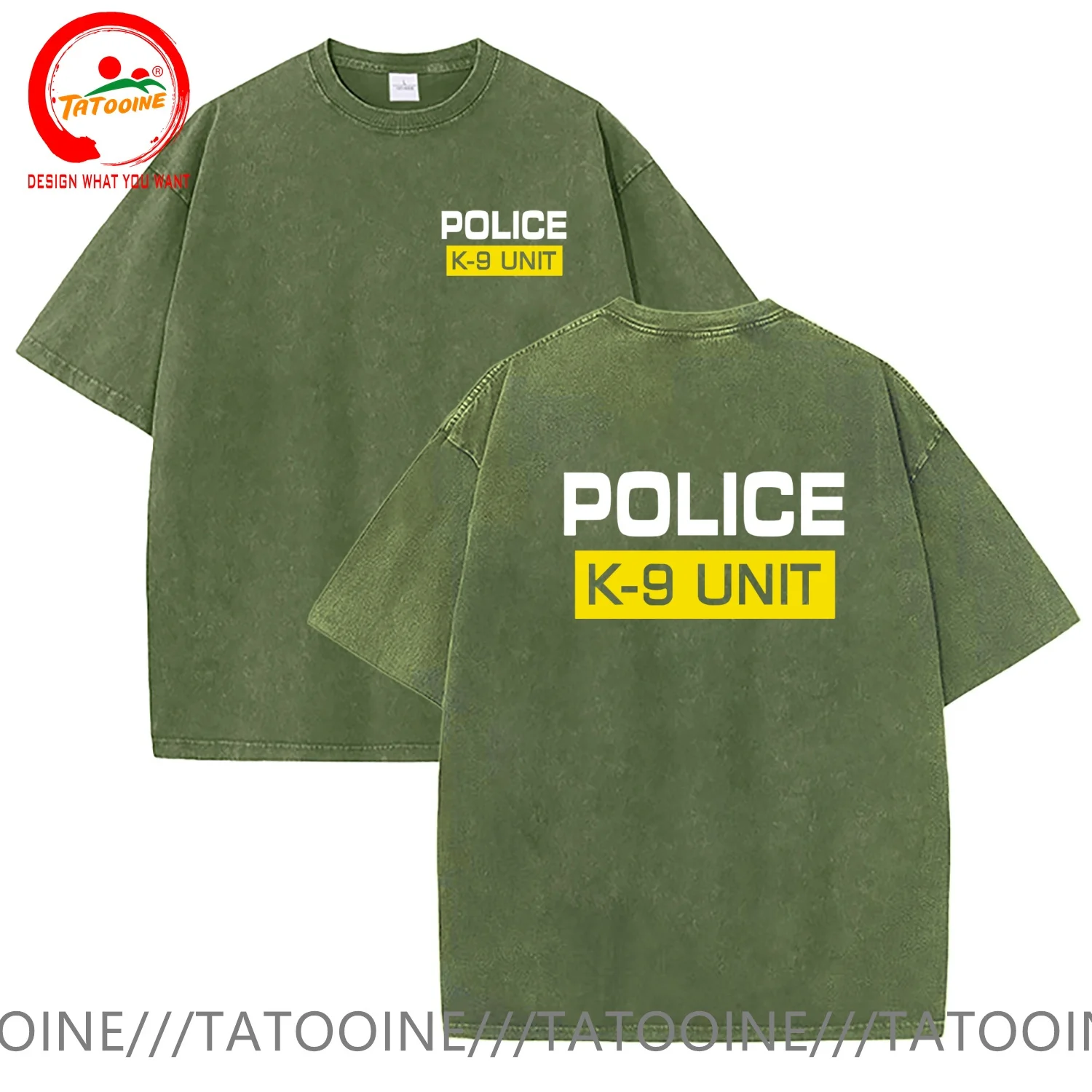 Vintage Washed Cotton T-Shirt Funny Designer Police Dog K9 Unit Logo T Shirt Men Fashion Trendy Casual Clothing Stylish Tops