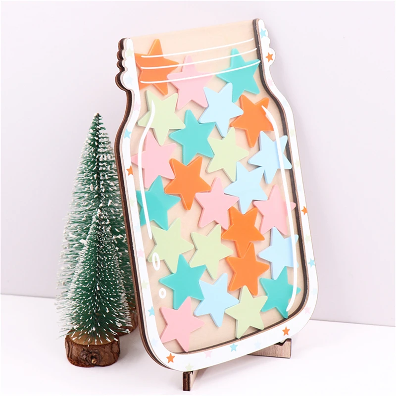 NEW Kids Reward Jar With Star Classroom Reward Jar Children's self-discipline point reward jar Starry wooden ornaments