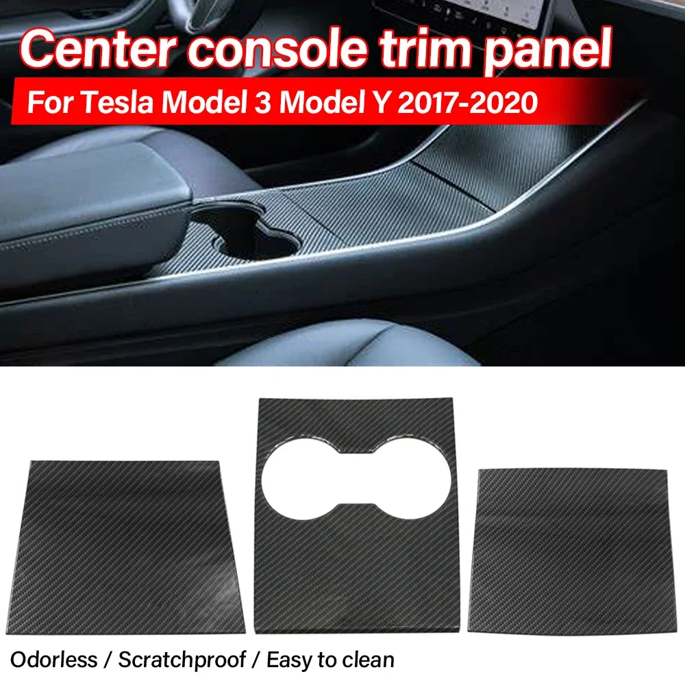 

Car Center Console Carbon Fiber Textured Decorative Panel Wear-Resistant Sticker for 2017-2020 Tesla Model 3 and Model Y