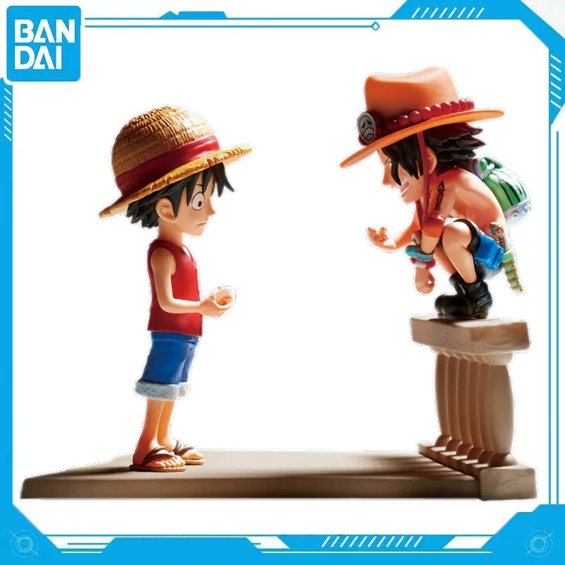 Bandai Genuine Anime One Piece Monkey D Luffy Fire Fist Ace PVC 8cm Character Ornament Figure Model Toy Christma Gift Collection