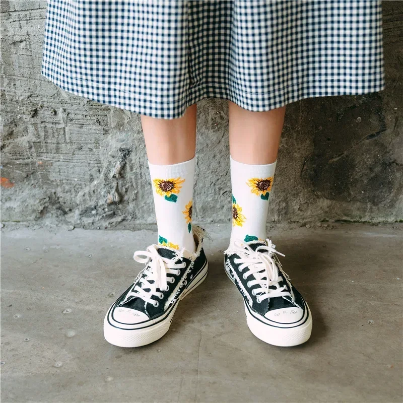 Hot Sale Fashion Creative Harajuku Japanese Socks Spring Fall Winter Sunflower Short Socks Casual Colorful Cotton Funny Tide Sox