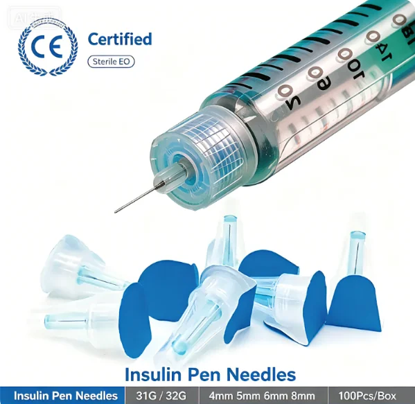 100Pcs Insulin Pen Needles 32G 4mm(0.23mm) Disposable Sterile Universal Fit for Insulin Injection Pens Individual Packed Diabeti