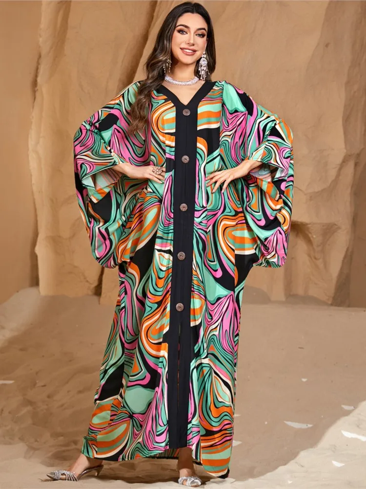 

Летние накидки, женский купальник, халаты с рукавами 3/4, купальный костюм, платье-халат, 2026, новые пляжные праздничные платья макси с принтом тай-дай, накидка